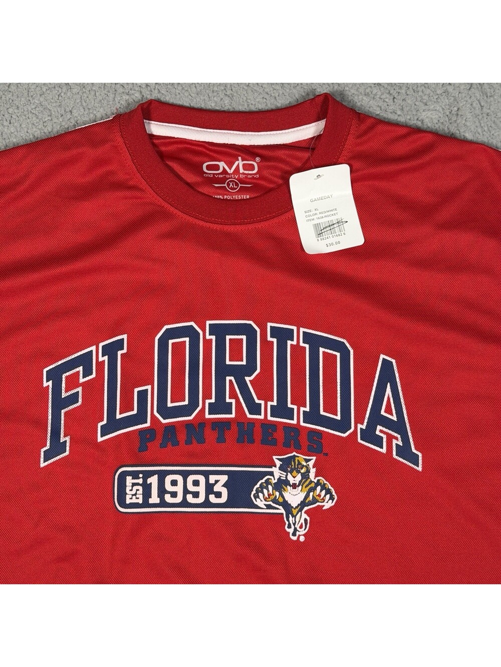 Florida Panthers Leaping Cat Red T-shirt Long Sleeve Mens Size XL New